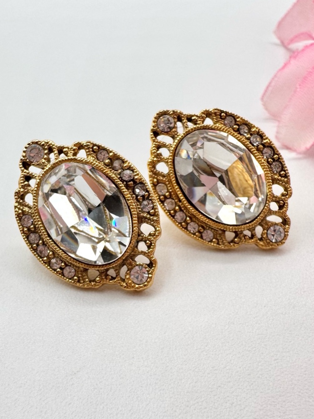 Vintage 1928 Crystal Filigree Earrings Romantic Regency Coquette Bridal Wedding